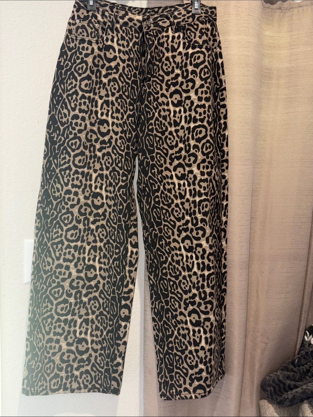 Wide Leg Leopard Print Pants - Black and Tan New without Tags